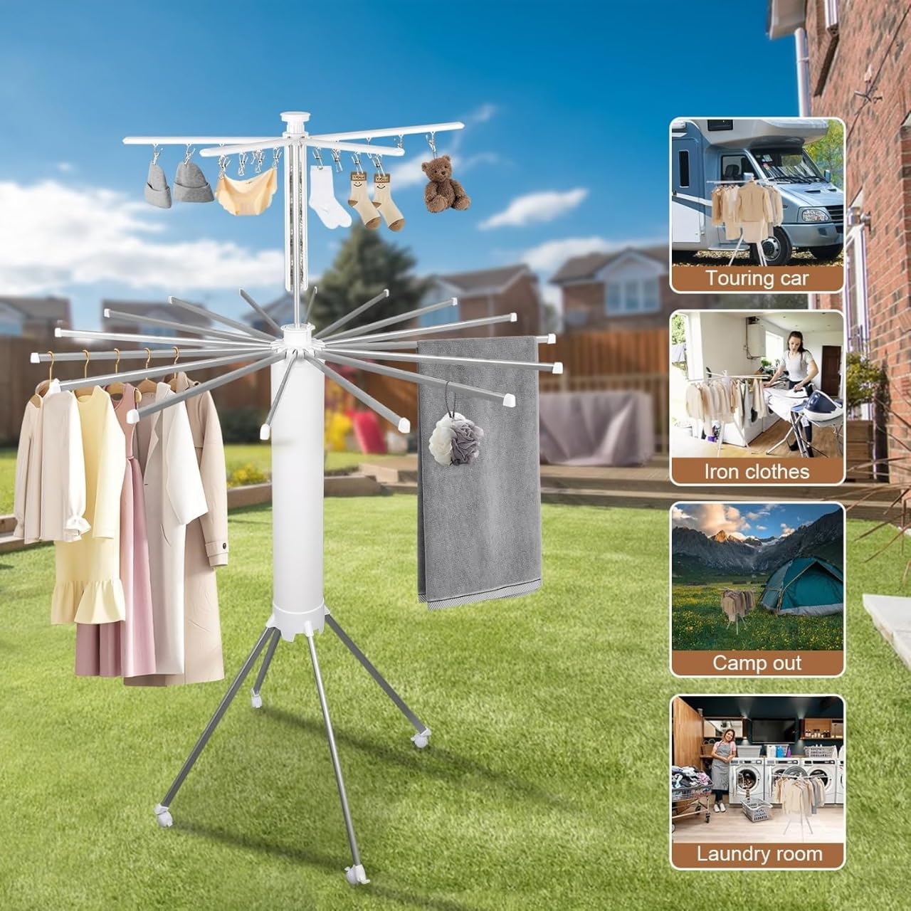 Foldable 360° Rotating Clothes Drying Stand | Aluminum Tripod Laundry Rack